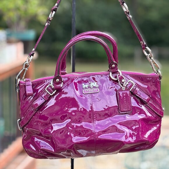 Coach Burgundy Patent Leather Handbag/Shoulder Bag #15921 - Picture 1 of 10